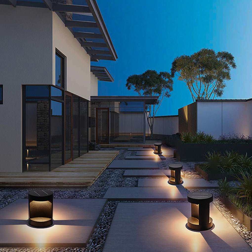 Modern Black Cylindrical LED Bollard Lights for Outdoor Pathways and Gardens