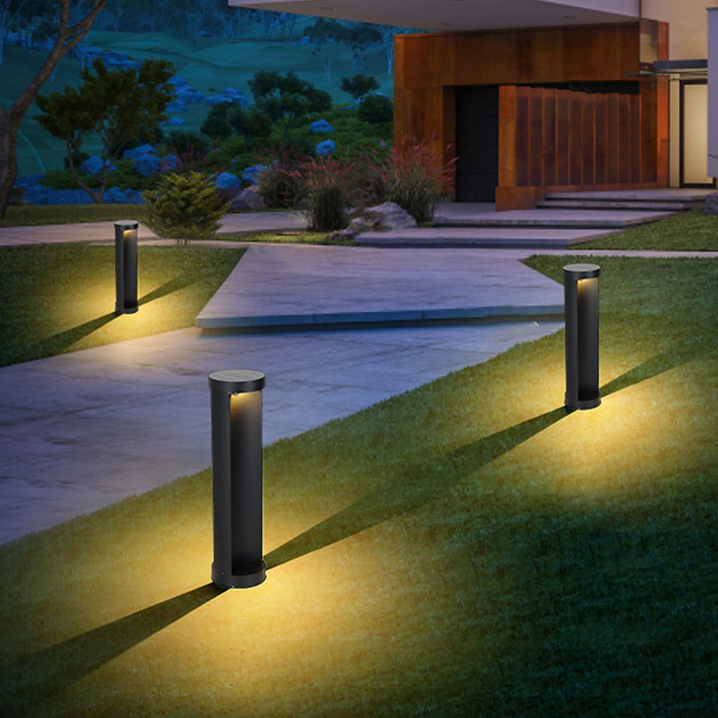 Modern Black Cylindrical LED Bollard Lights for Outdoor Pathways and Gardens