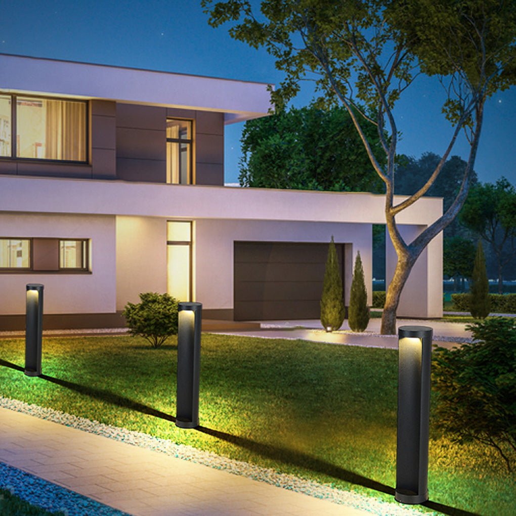 Modern Black Cylindrical LED Bollard Lights for Outdoor Pathways and Gardens