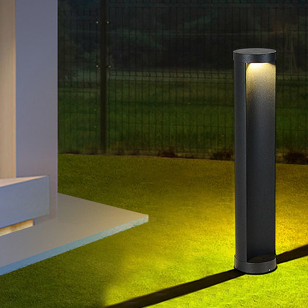 Modern Black Cylindrical LED Bollard Lights for Outdoor Pathways and Gardens
