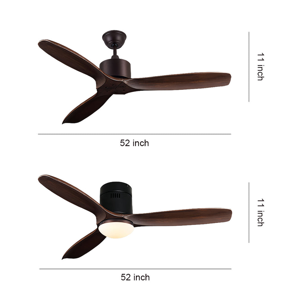 Modern Wood 3-Blade Ceiling Fan with Light for Living Room and Bedroom