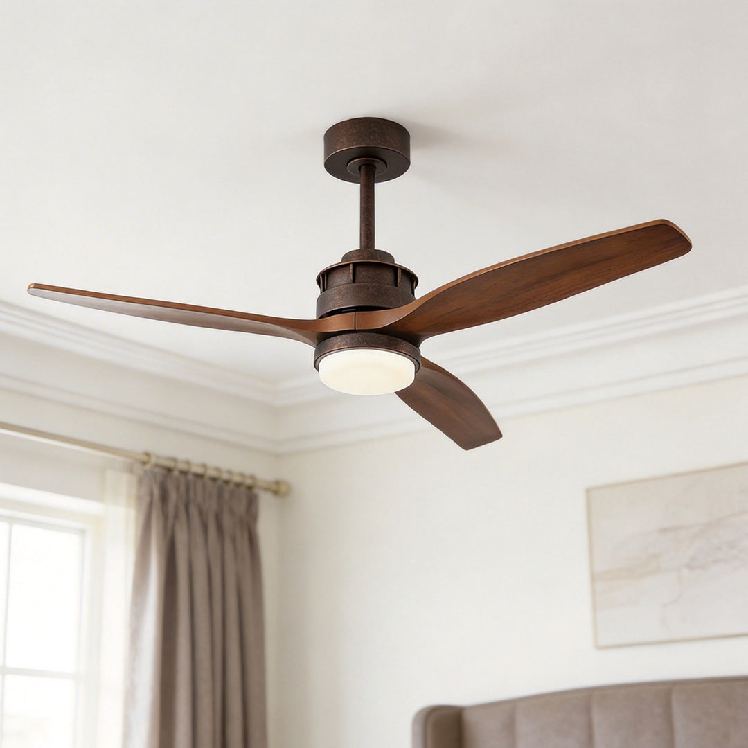 Rustic Wood 3-Blade Ceiling Fan with Light & Remote for Living Room