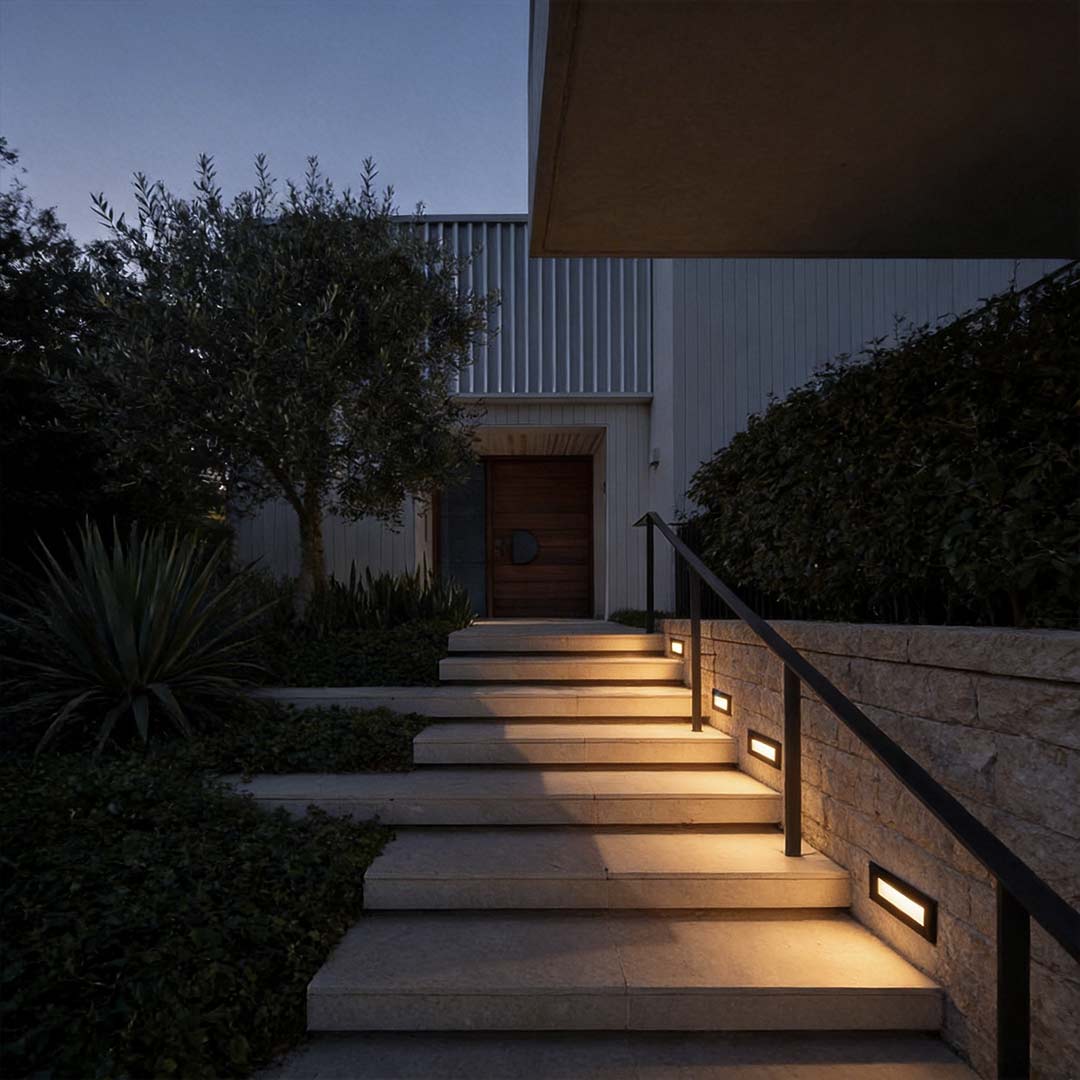 Modern Minimalist Embedded LED Step Lights for Outdoor Stairs – Black Finish