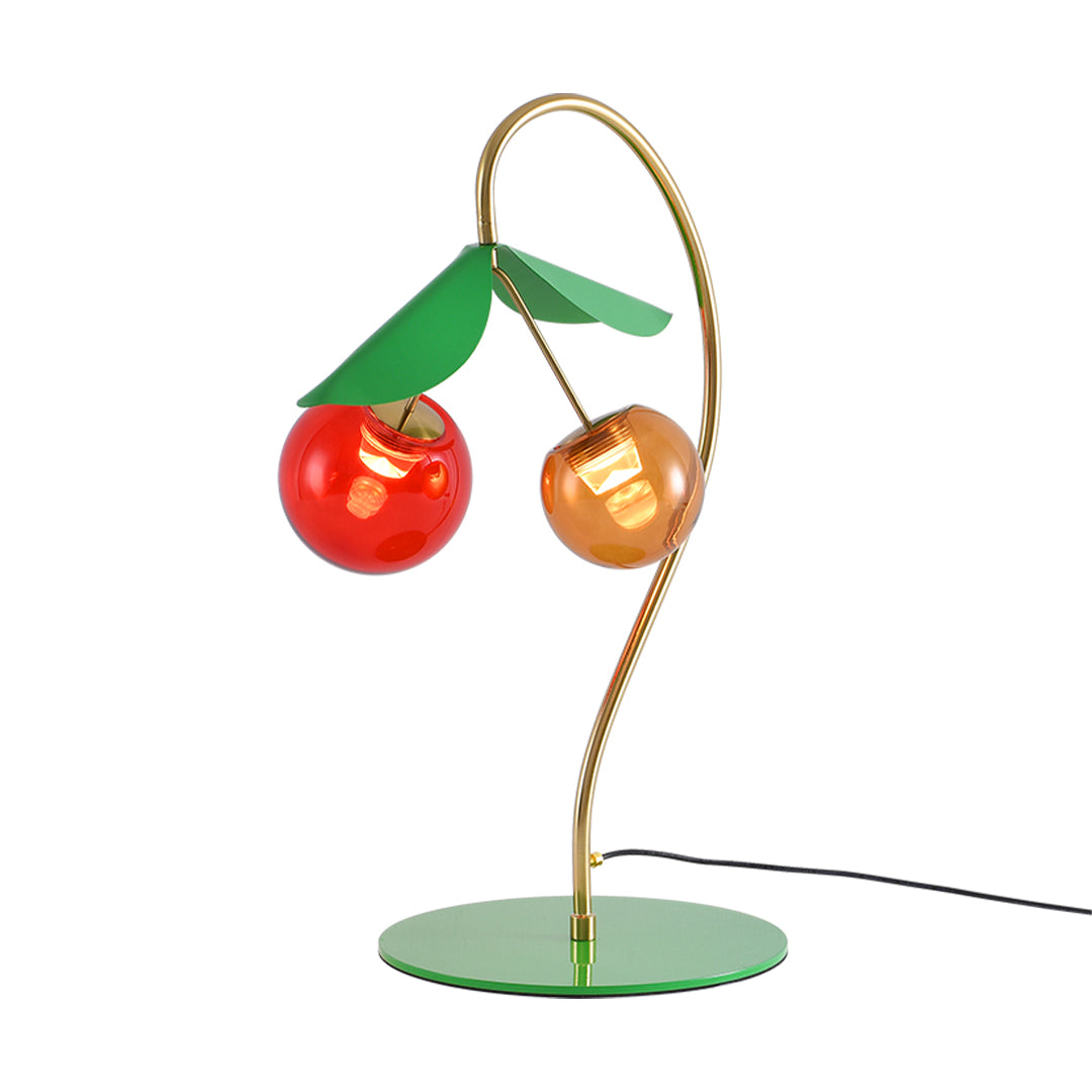 Modern Cherry Stained Glass Dual-Head LED Table Lamp for Bedroom & Living Room