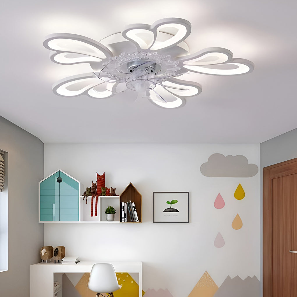 Nordic White Wood LED Ceiling Fan with Light for Living Room & Bedroom