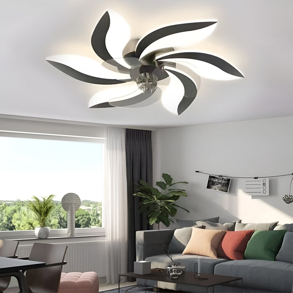 Nordic White Wood LED Ceiling Fan with Light for Living Room & Bedroom