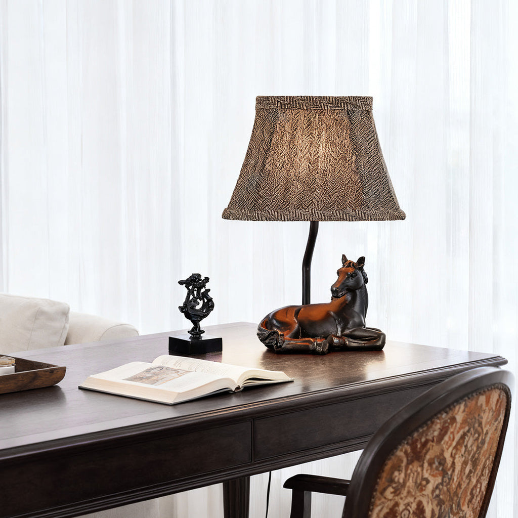 Elegant European-Style Horse Table Lamp with Cloth Shade for Decor