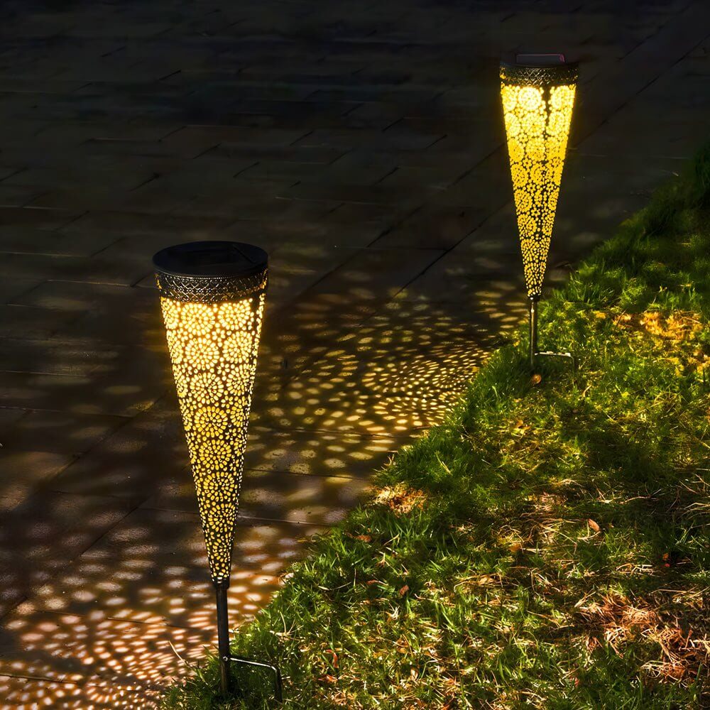 Charming Floral Patterned Solar Garden Stake Lights, 2-Pack - Metal Decor