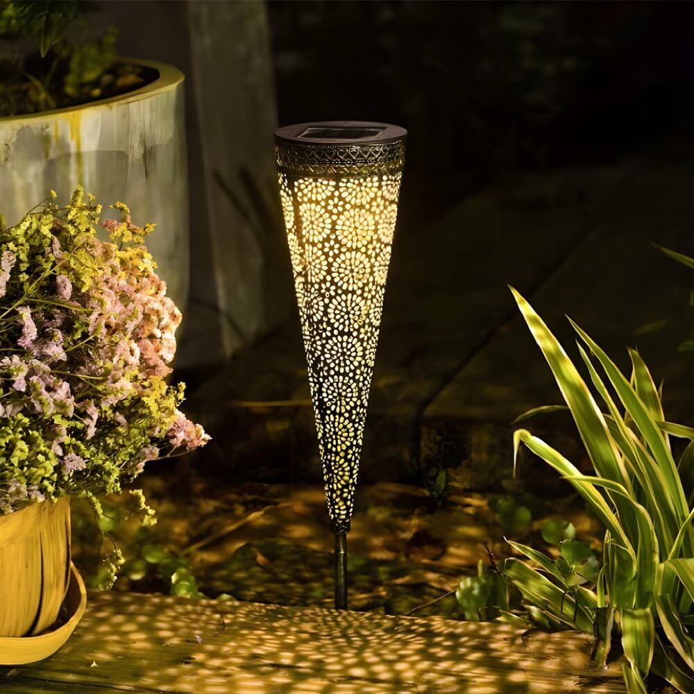 Charming Floral Patterned Solar Garden Stake Lights, 2-Pack - Metal Decor
