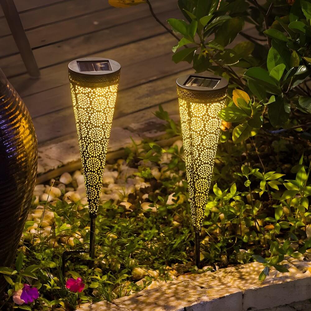 Charming Floral Patterned Solar Garden Stake Lights, 2-Pack - Metal Decor