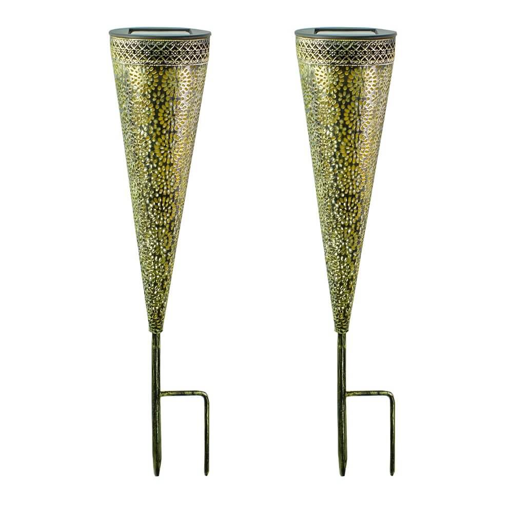 Charming Floral Patterned Solar Garden Stake Lights, 2-Pack - Metal Decor