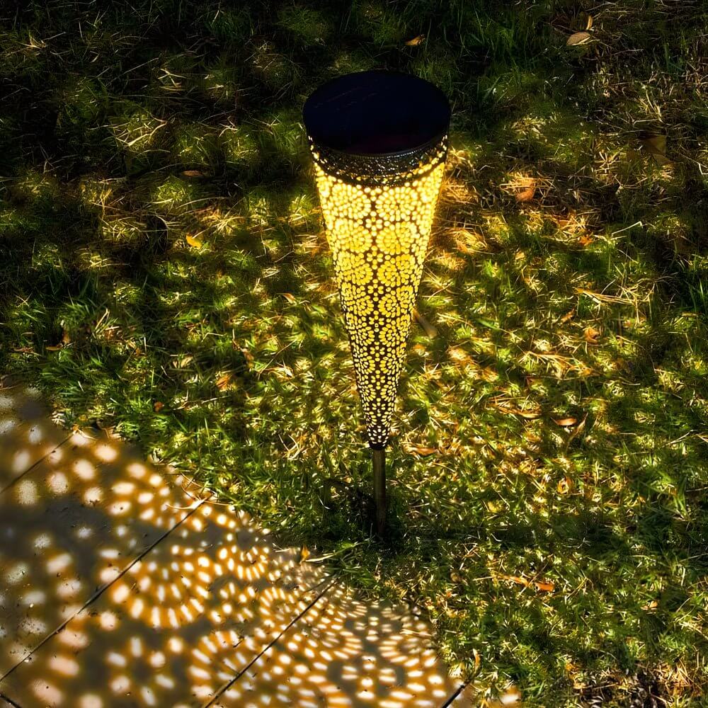 Charming Floral Patterned Solar Garden Stake Lights, 2-Pack - Metal Decor