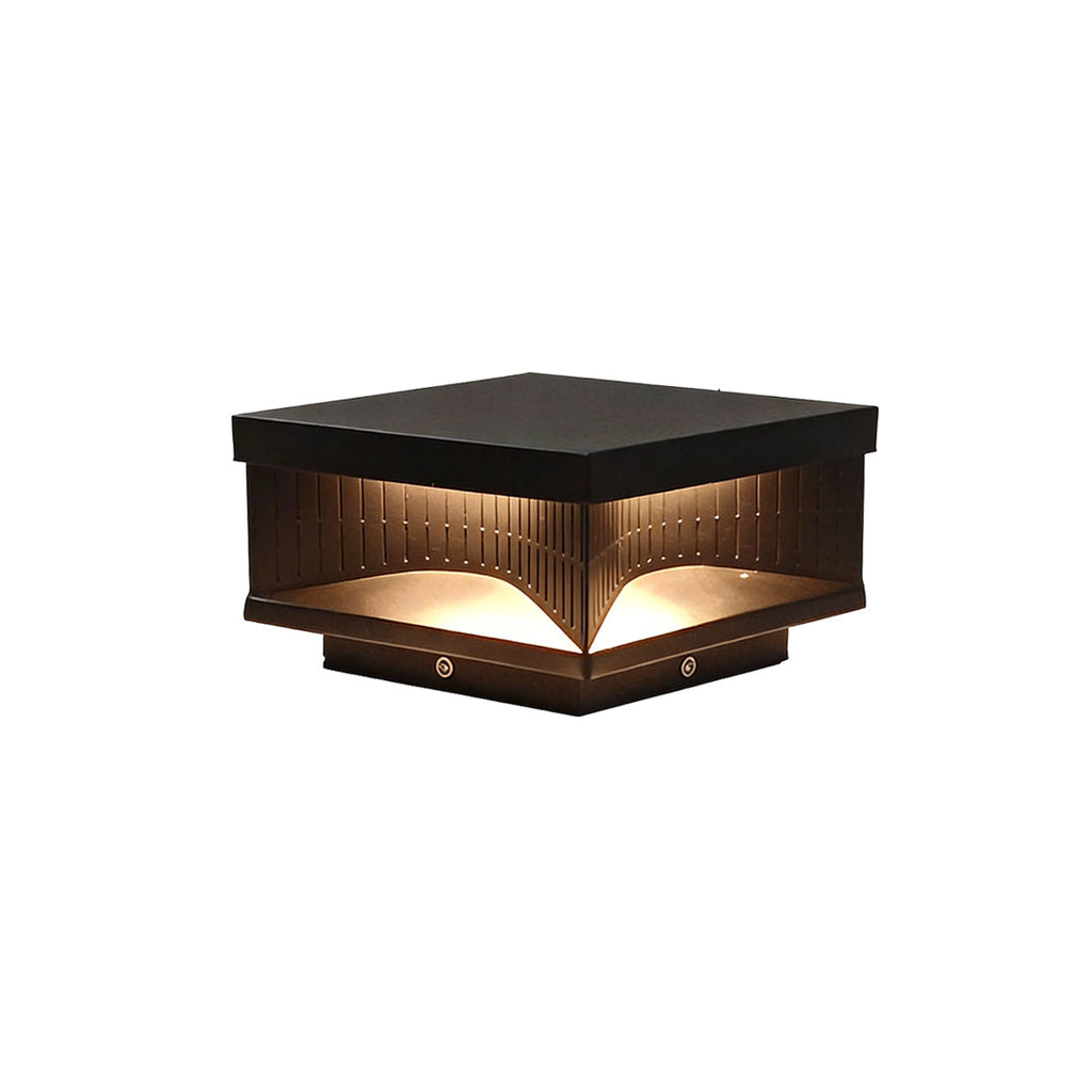 Modern Square LED Outdoor Pillar Light Fixture - Stylish Stripe Design