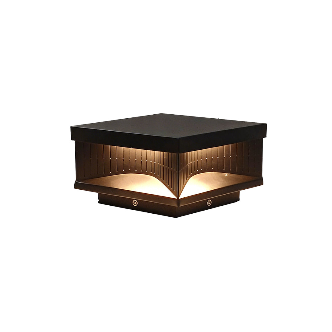 Modern Square LED Outdoor Pillar Light Fixture - Stylish Stripe Design