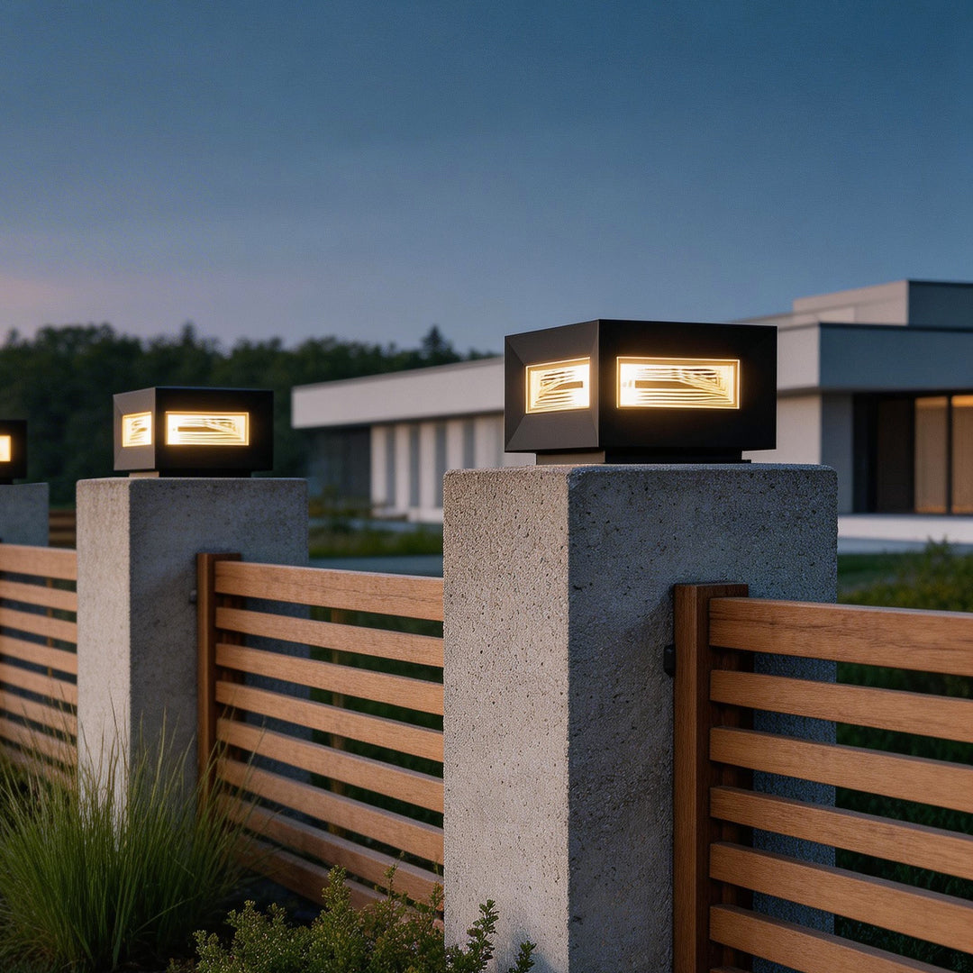 Modern White Square LED Solar Pillar Lights for Outdoor Fence Decor