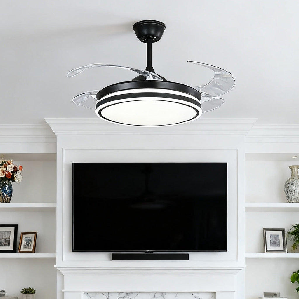 Modern Black All-Copper Ceiling Fan with Remote and Lights for Living Room