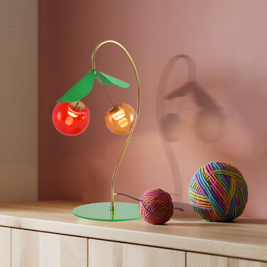 Modern Cherry Stained Glass Dual-Head LED Table Lamp for Bedroom & Living Room