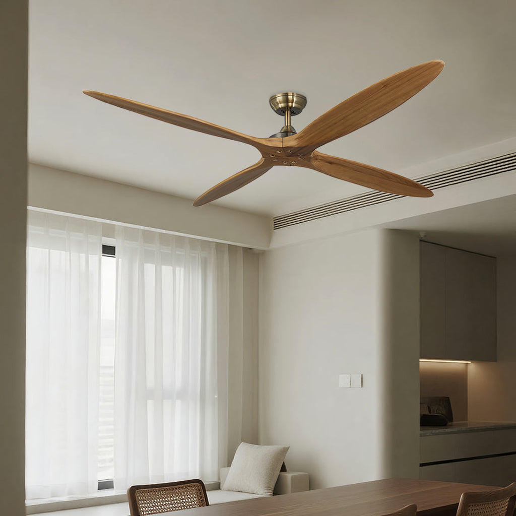 Large Modern Wood Propeller Ceiling Fan with Remote for Living Room