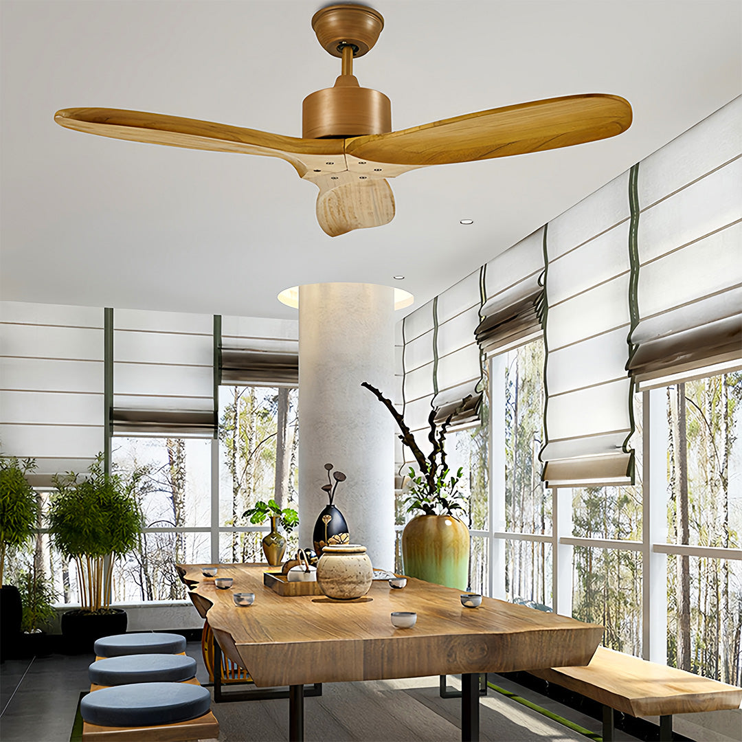 Modern Wood 3-Blade Ceiling Fan with Light for Living Room and Bedroom