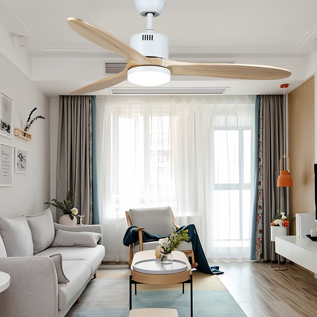 Rustic Wood Flush Mount Ceiling Fan with Light - Modern DC Motor Fandelier