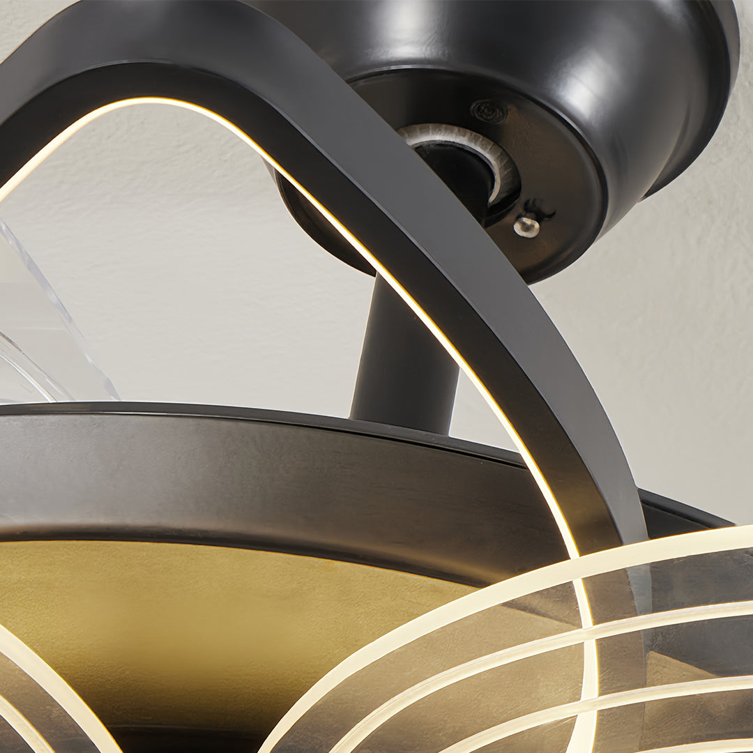 Black Minimalist Iron Ceiling Fan with Light for Modern Home Decor