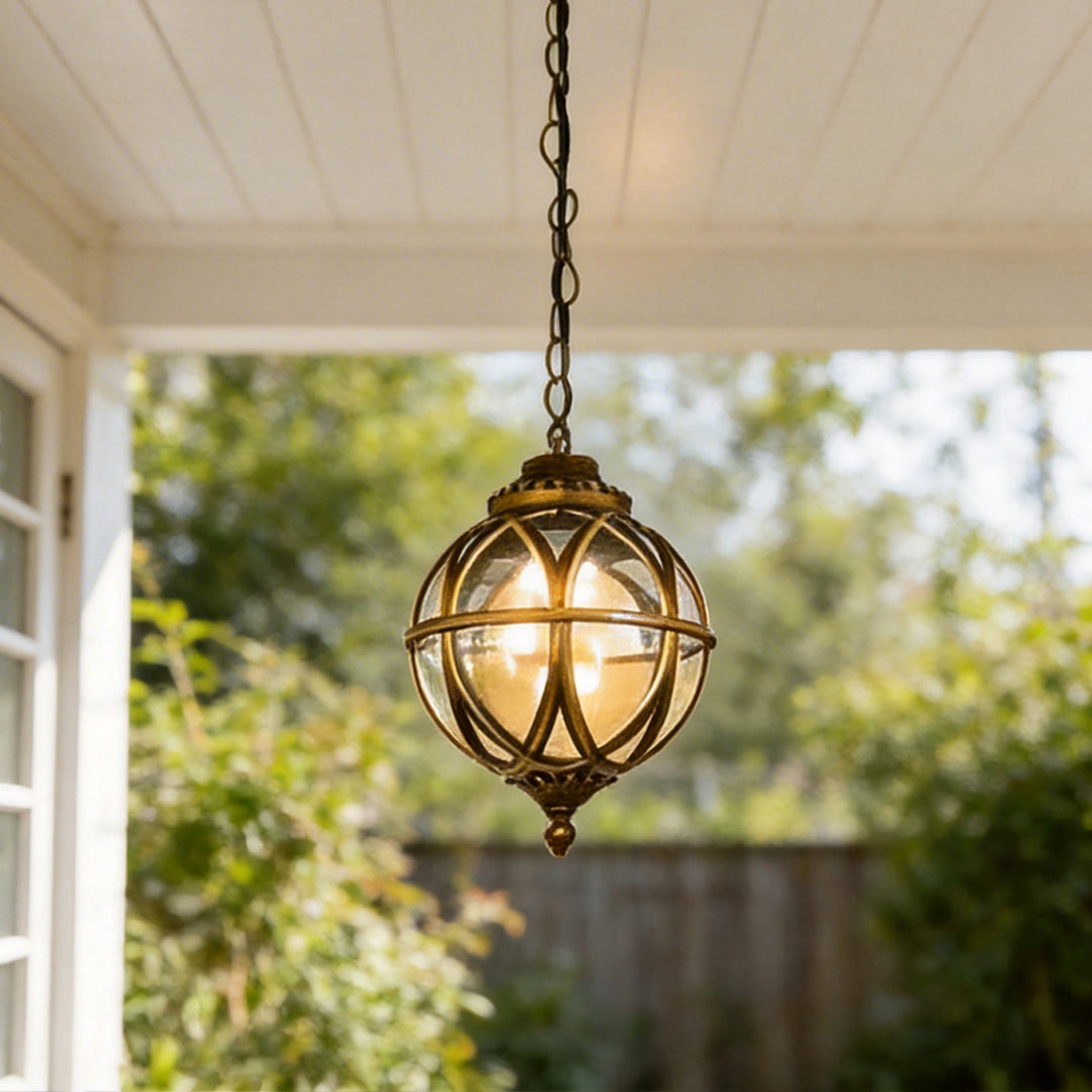 Sleek Black Metal Orb Pendant Light Fixture for Outdoor Ceiling Illumination