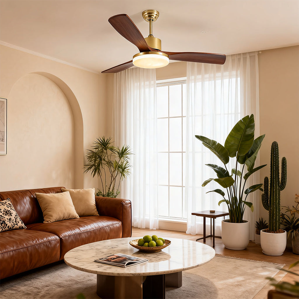 Rustic Wooden 3-Blade Ceiling Fan with Remote Control & Light for Living Room