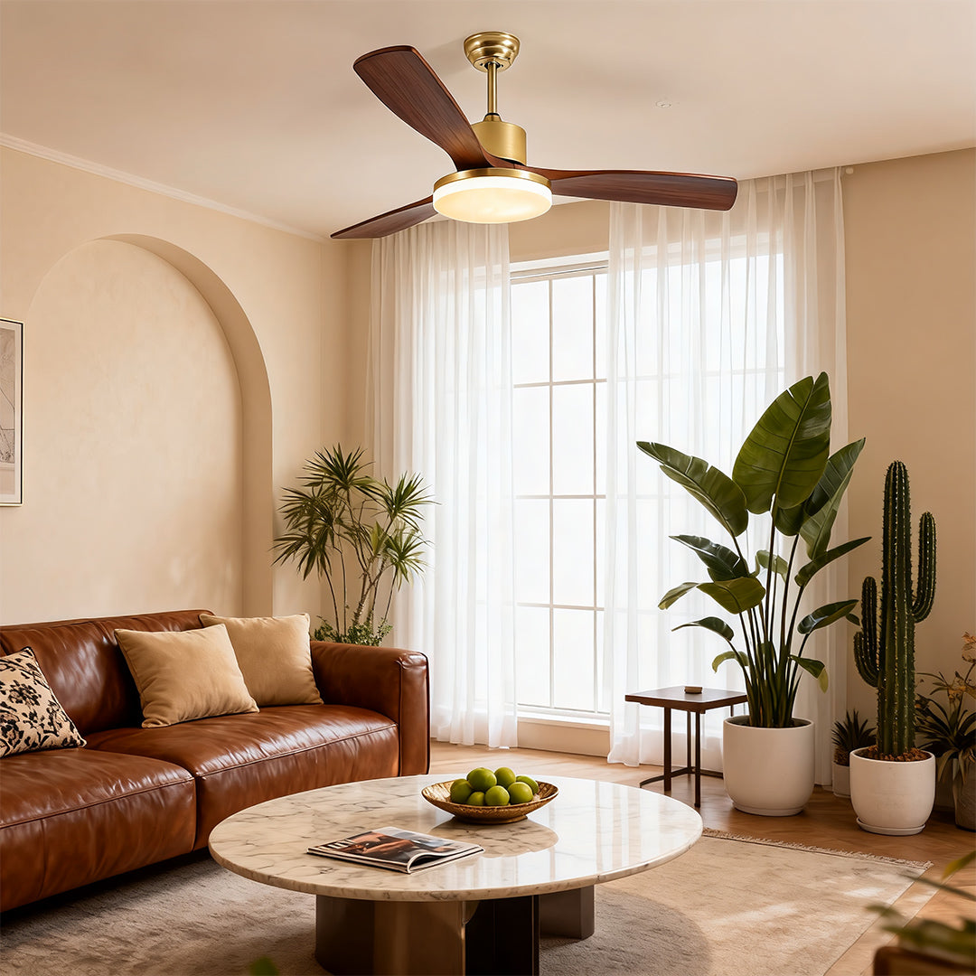 Rustic Wooden 3-Blade Ceiling Fan with Remote Control & Light for Living Room