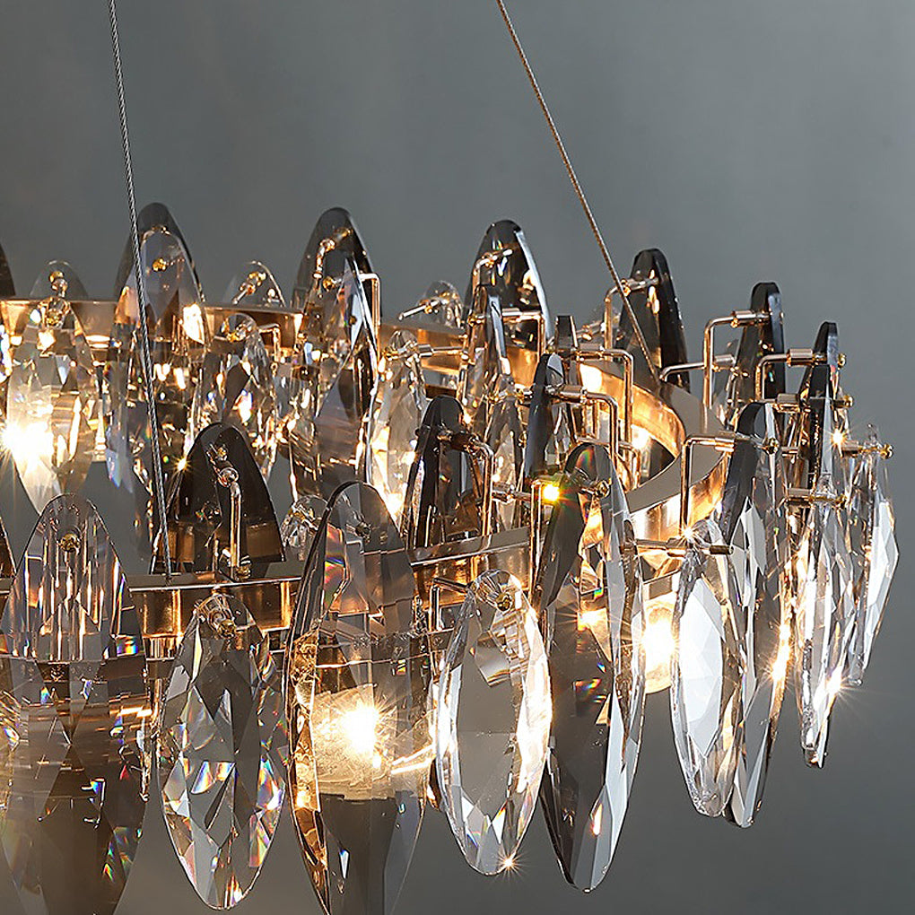 Modern Smoke Gray Oval Crystal LED Chandelier for Living Room Decor