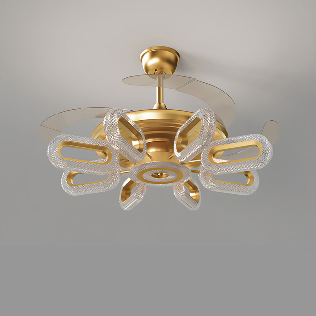 Elegant Gold Iron LED Ceiling Fan Light for Living Room & Bedroom