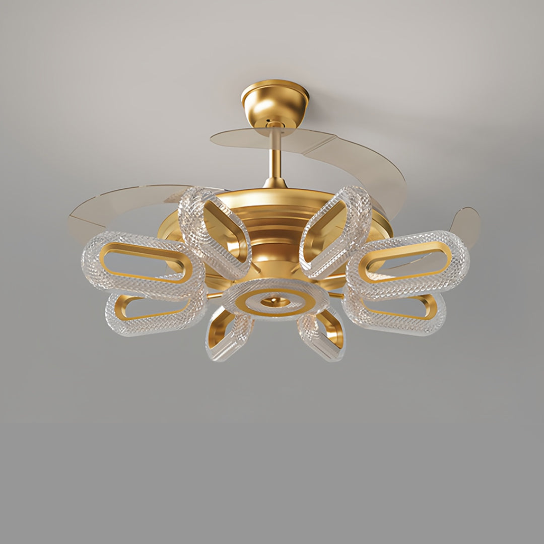 Elegant Gold Iron LED Ceiling Fan Light for Living Room & Bedroom