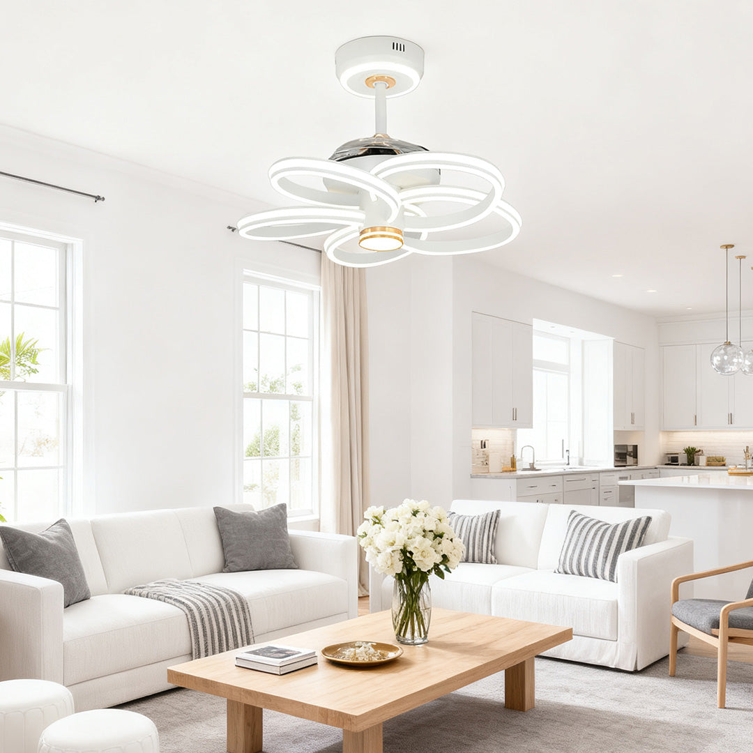 White Iron Art Ceiling Fan with Light for Modern Living Spaces