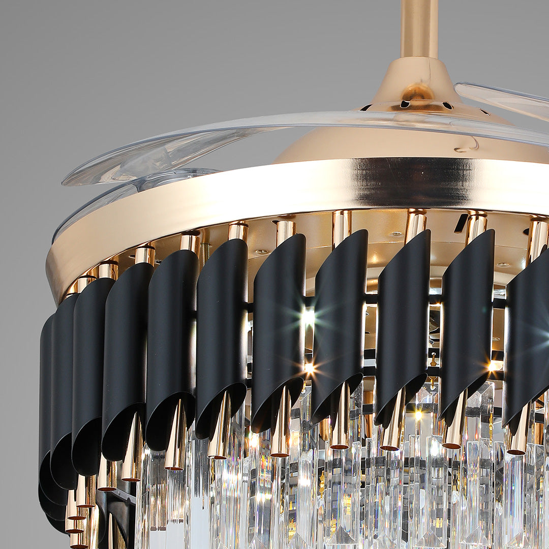 Luxury Black Ceiling Fan with Light, Transparent PC Blades, Iron - Ideal for Living Room