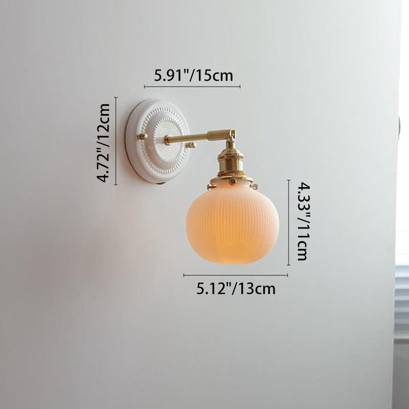 Classic Brass-Finished Vintage Ceramic Round Wall Sconce Lamp for Living Room