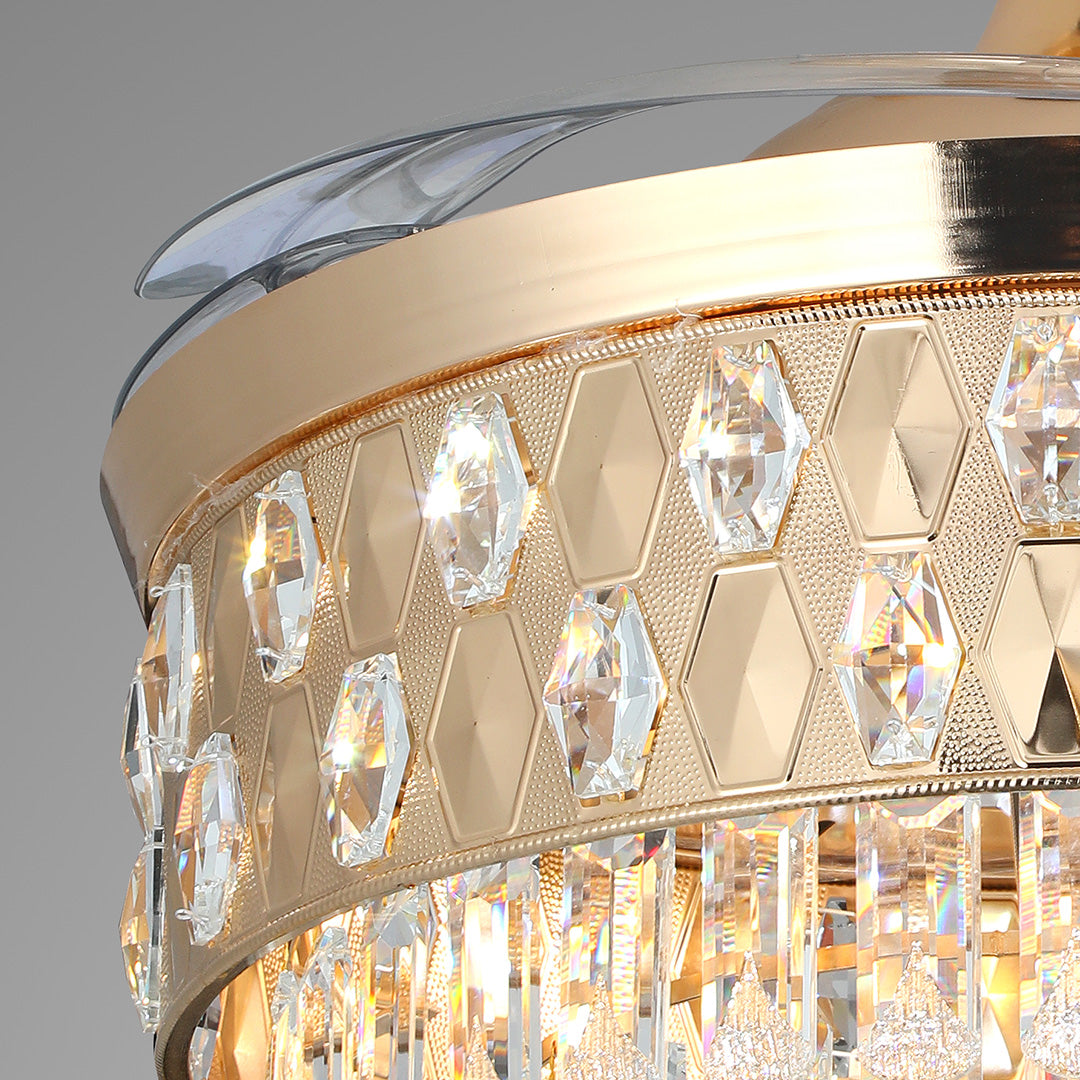 Luxurious Gold Iron Crystal Ceiling Fan Light for Elegant Living Room