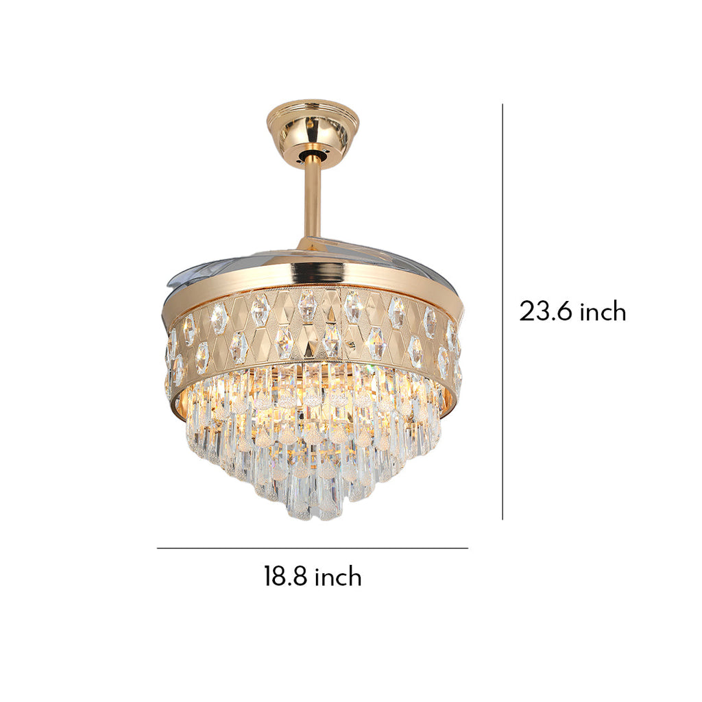 Luxury Gold Iron Crystal Ceiling Fan Light Fixture for Elegant Rooms
