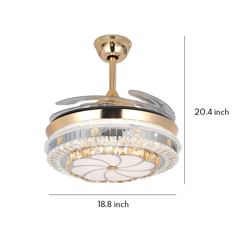 Modern Gold Crystal Ceiling Fan with Light for Living Room Décor
