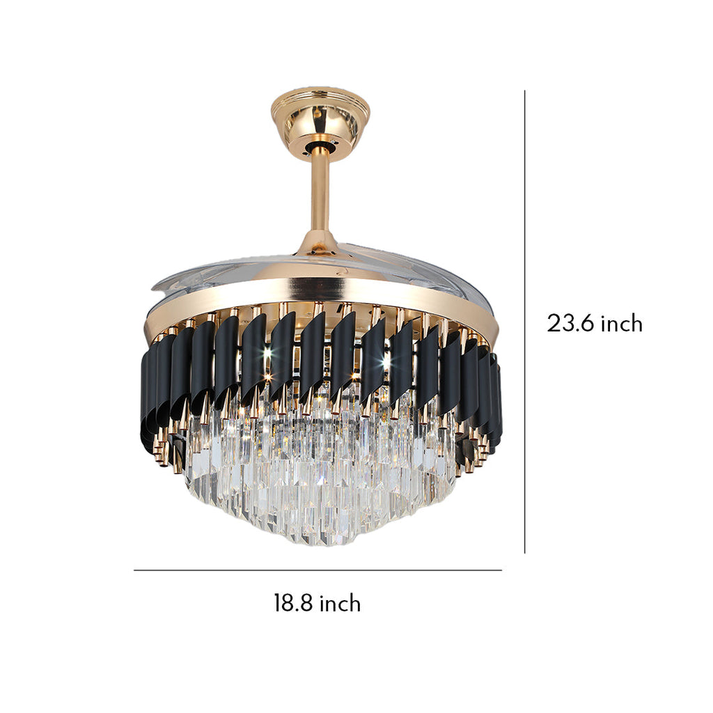 Luxury Black Ceiling Fan with Light, Transparent PC Blades, Iron - Ideal for Living Room