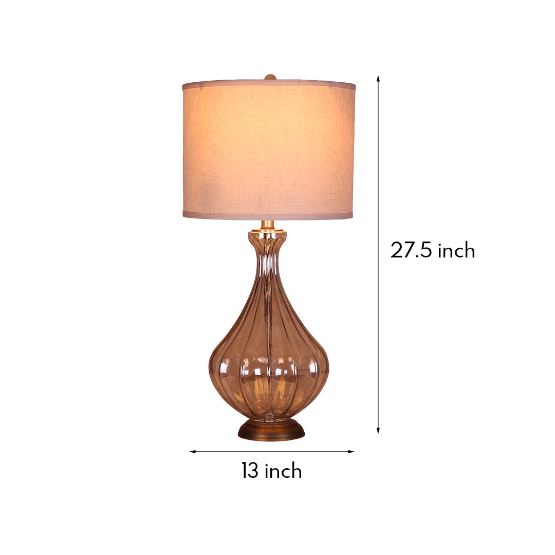 Sculptural Glass Base Table Lamp with Classic Linen Shade for Living Room
