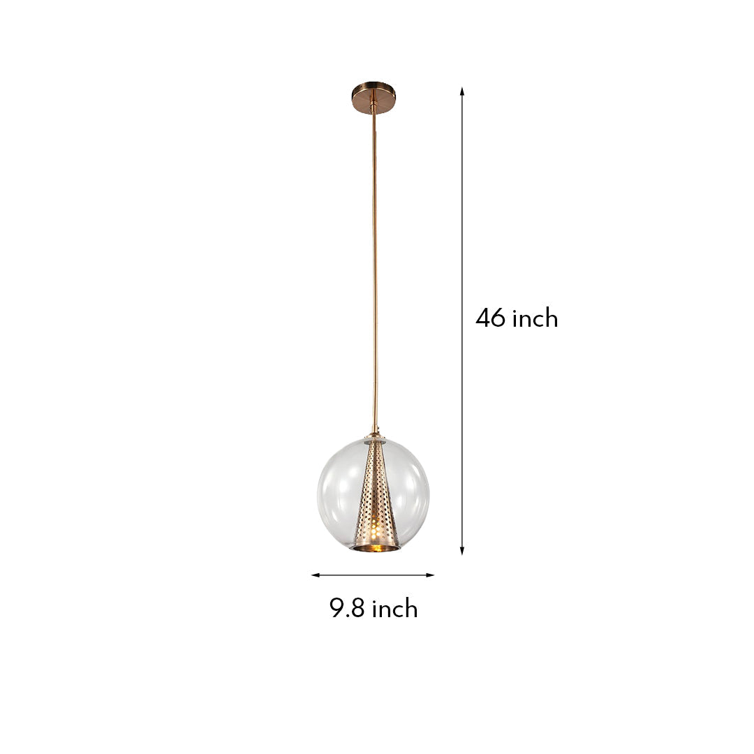 Chic Perforated Metal Cone Pendant Light with Glass Ball for Dining Room