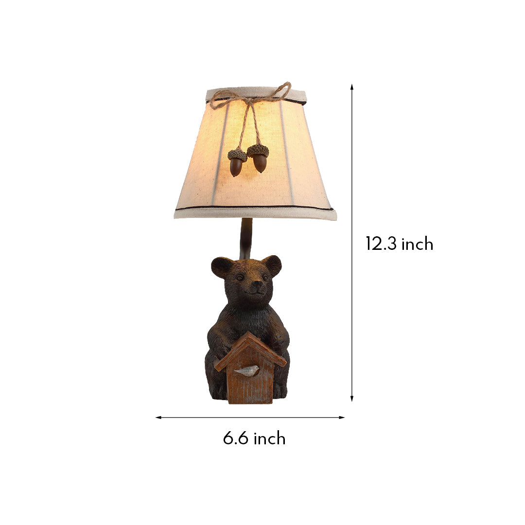 Charming European-Style Bear Table Lamp with Fabric Shade for Bedroom