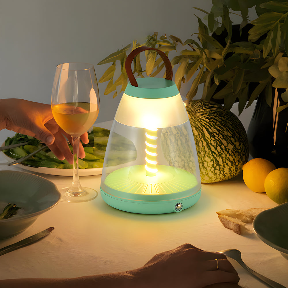 Modern White Spiral LED Table Lamp - Battery-Powered for Outdoor Use