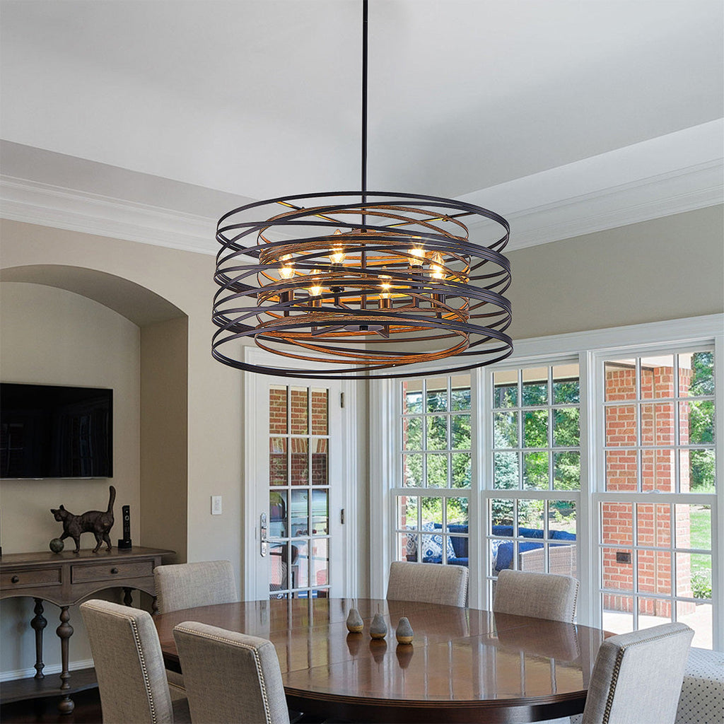 Industrial Black Iron Drum Pendant Light for Kitchen or Dining Room