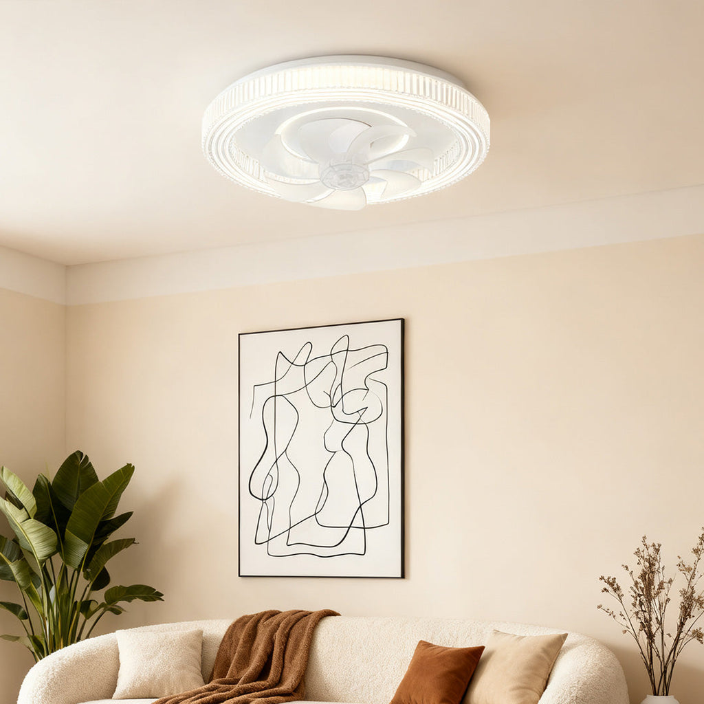 Modern White Circular Ceiling Fan with LED Light for Living Room Decor