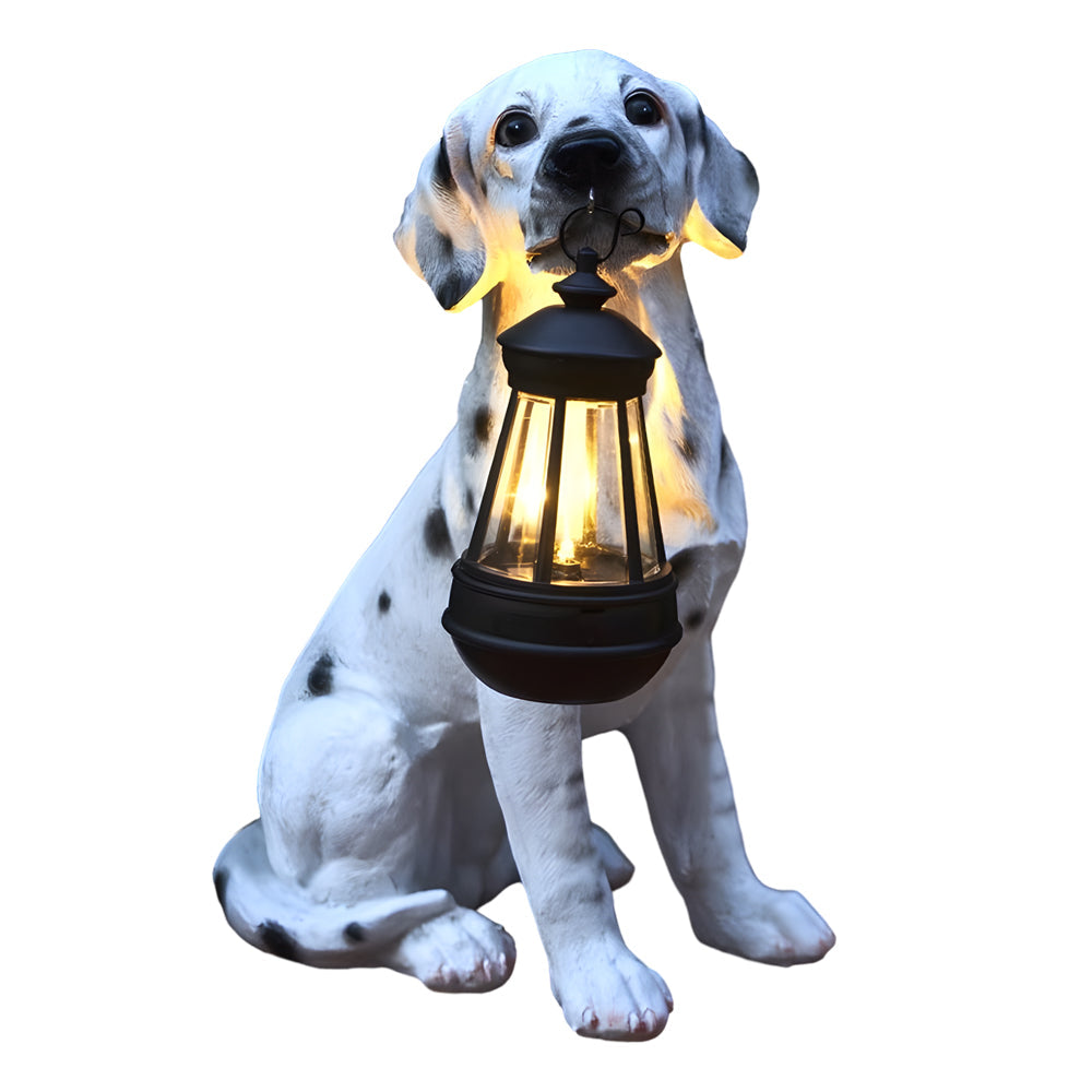 Modern Grey Resin Dog Statue Solar Garden Light for Outdoor Landscape