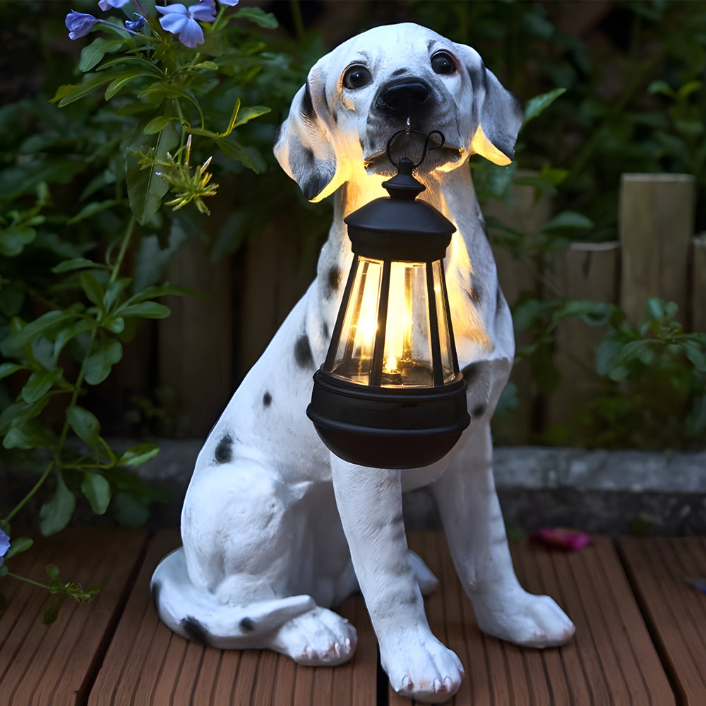 Modern Grey Resin Dog Statue Solar Garden Light for Outdoor Landscape