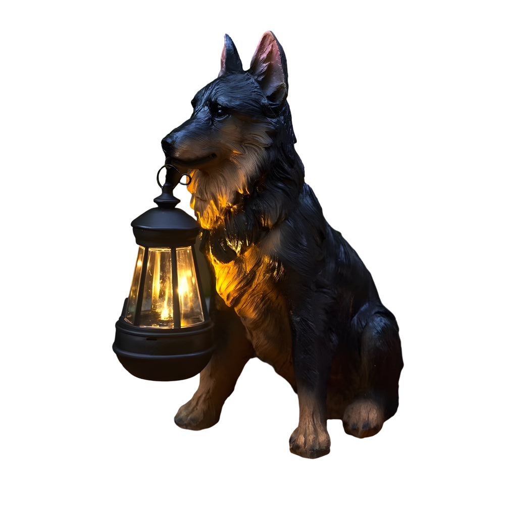 Modern Brown Resin Dog Solar Light Statue for Outdoor Garden Décor