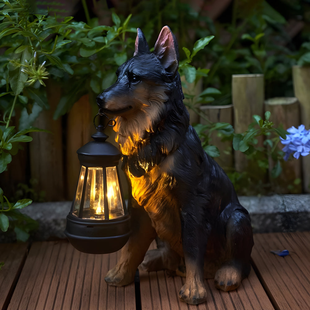 Modern Brown Resin Dog Solar Light Statue for Outdoor Garden Décor
