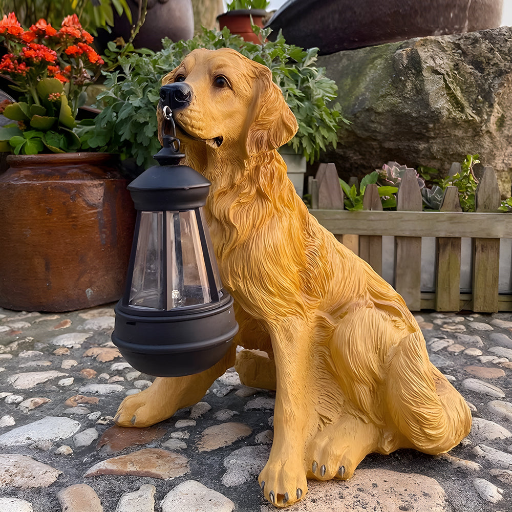 Modern Brown Resin Dog Solar Light Statue for Outdoor Garden Décor