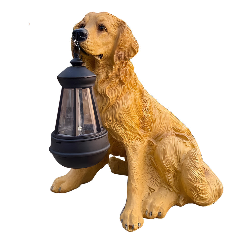 Modern Brown Resin Dog Solar Light Statue for Outdoor Garden Décor